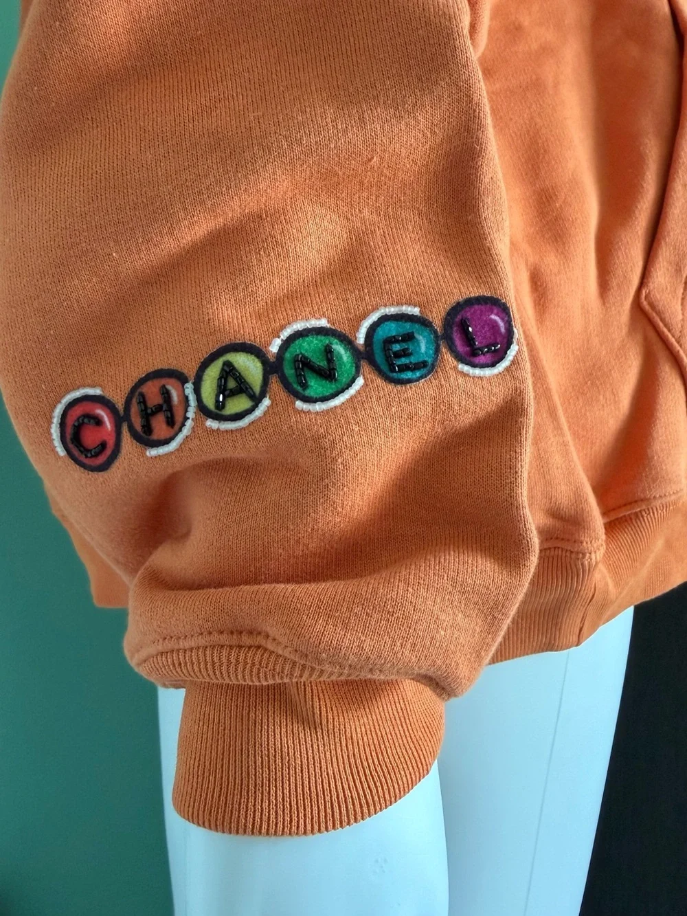 CHANEL Pharrell Orange Embellished Logo Hoodie Sweatshirt